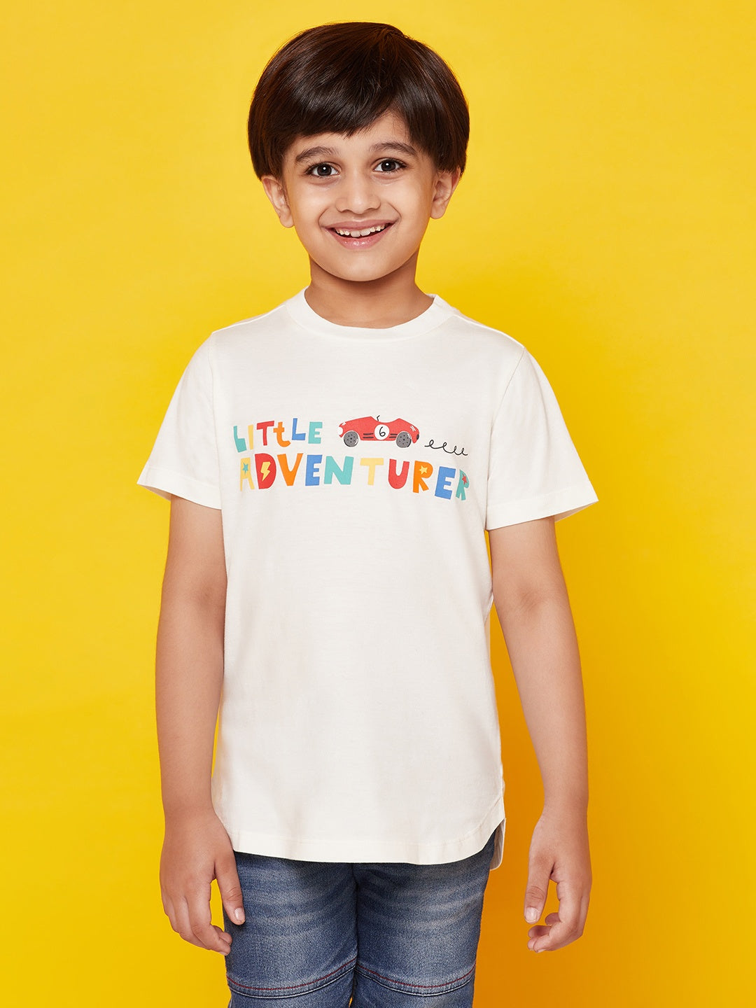 Kid Boys White Round Neck T-Shirt and Black Logo Shorts Set