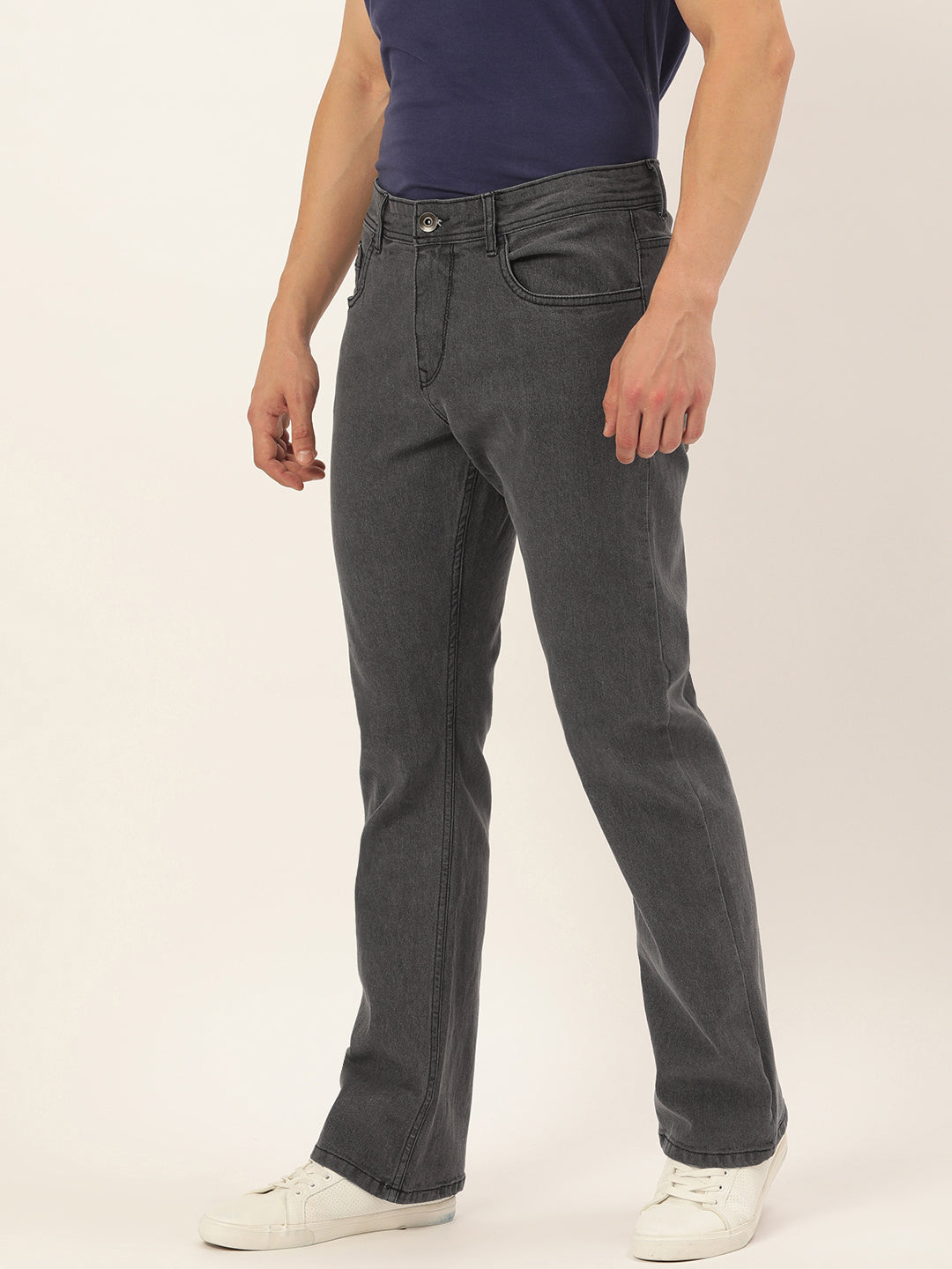 Men Charcoal Grey Boot-Cut Solid Jeans