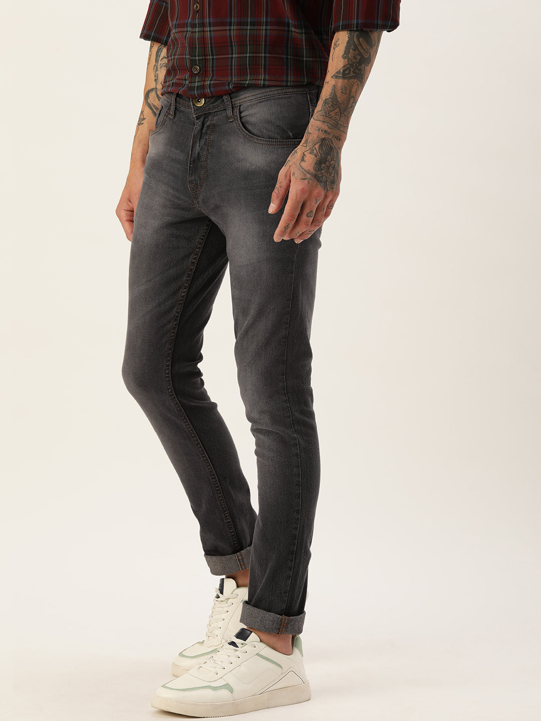 Men Grey Skinny Fit Solid Jeans