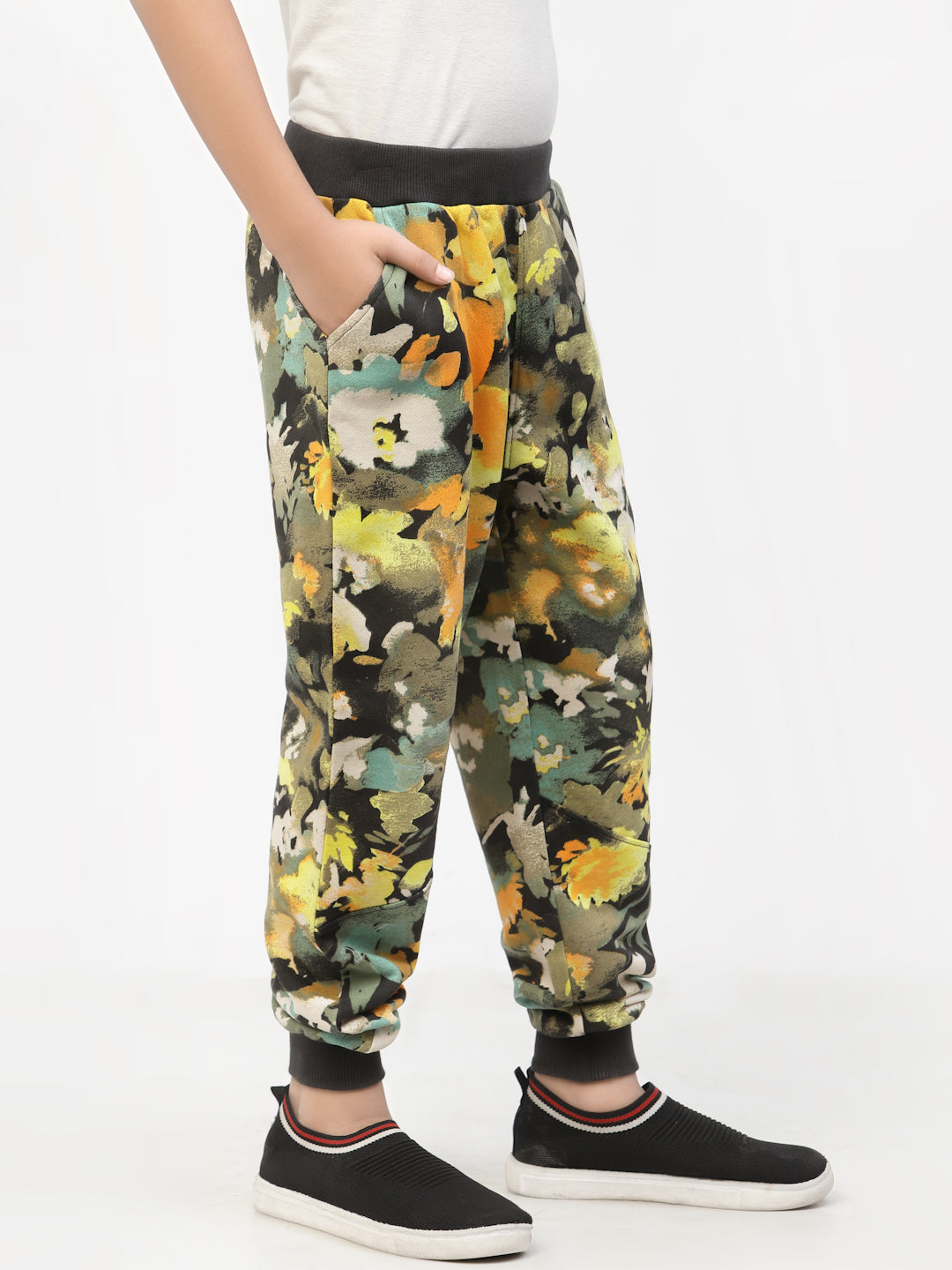 Organic Flower Printed Boy Jogger- Yellow