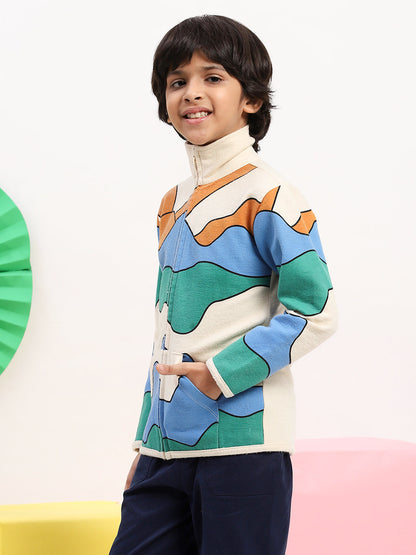 Boys' Colorful Abstract Print Zip-Up Jacket - Cozy & Stylish Layer