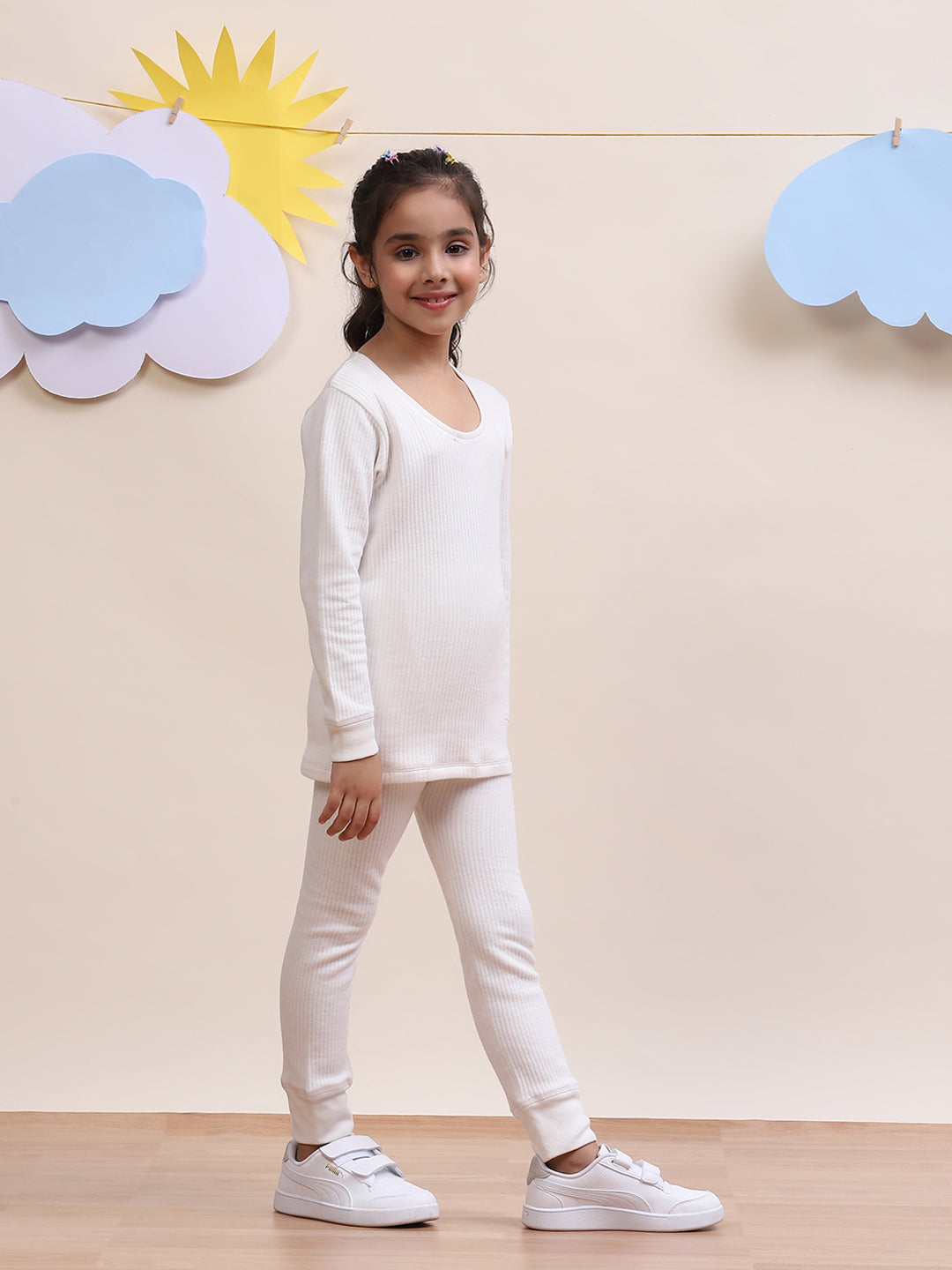 Unisex Kids' Thermal Set - Cozy White Long Sleeve Top & Bottom