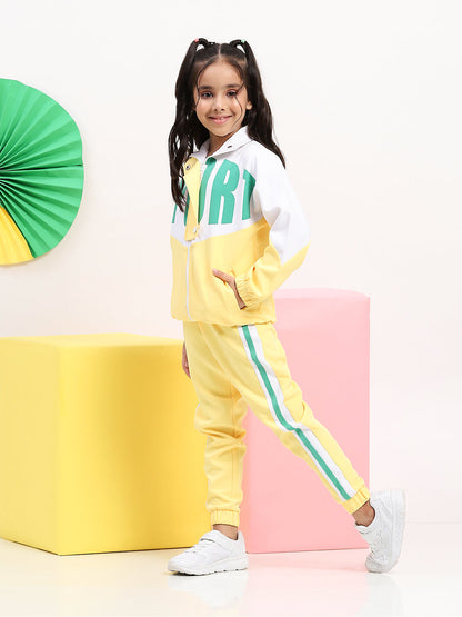 Spunkies Banana Crepe Polyester Bold Printed Design Full Sleeve Yellow Girls Co-ord Set