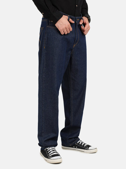 Men Navy Blue Straight Fit Solid Jeans