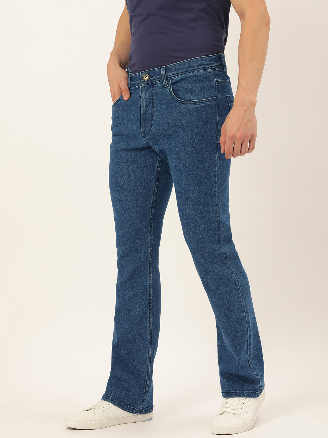 Men Blue Boot-Cut Solid Jeans