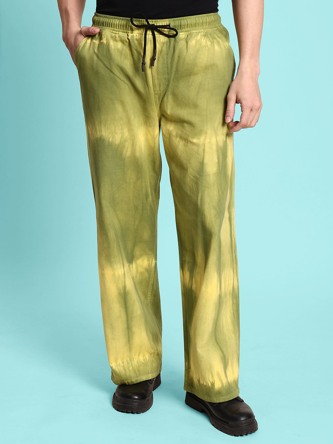 Men's Trendy Green and Yellow Tie & Dye Loose Balloon Trousers