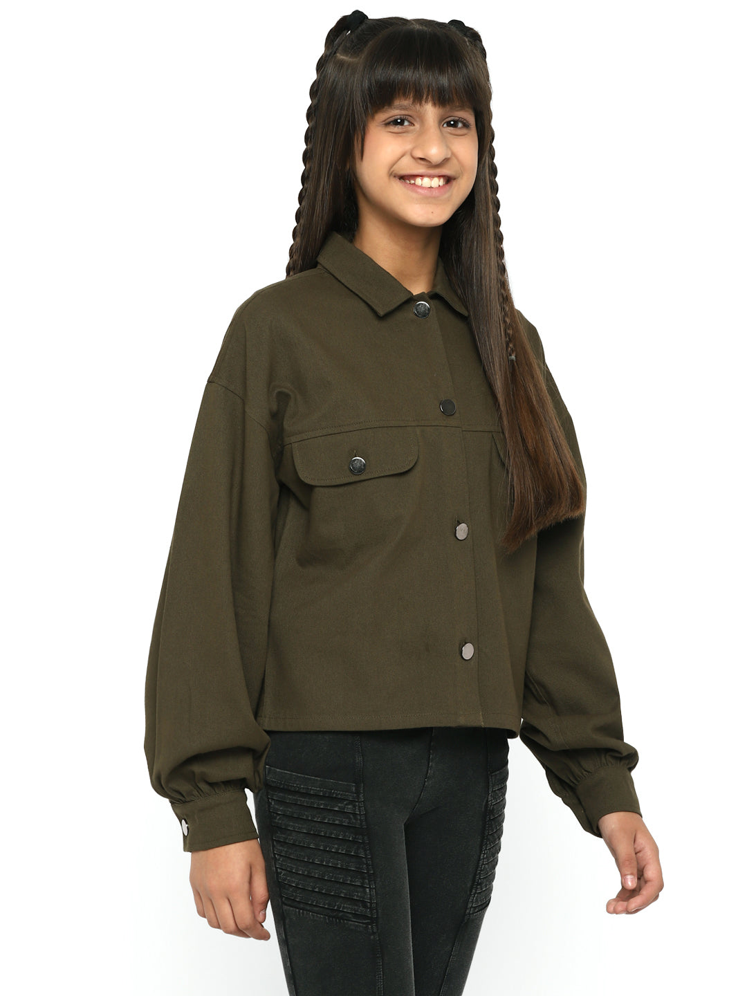 Spunkies-Girls-Full-Sleeve-Jacket-Olive