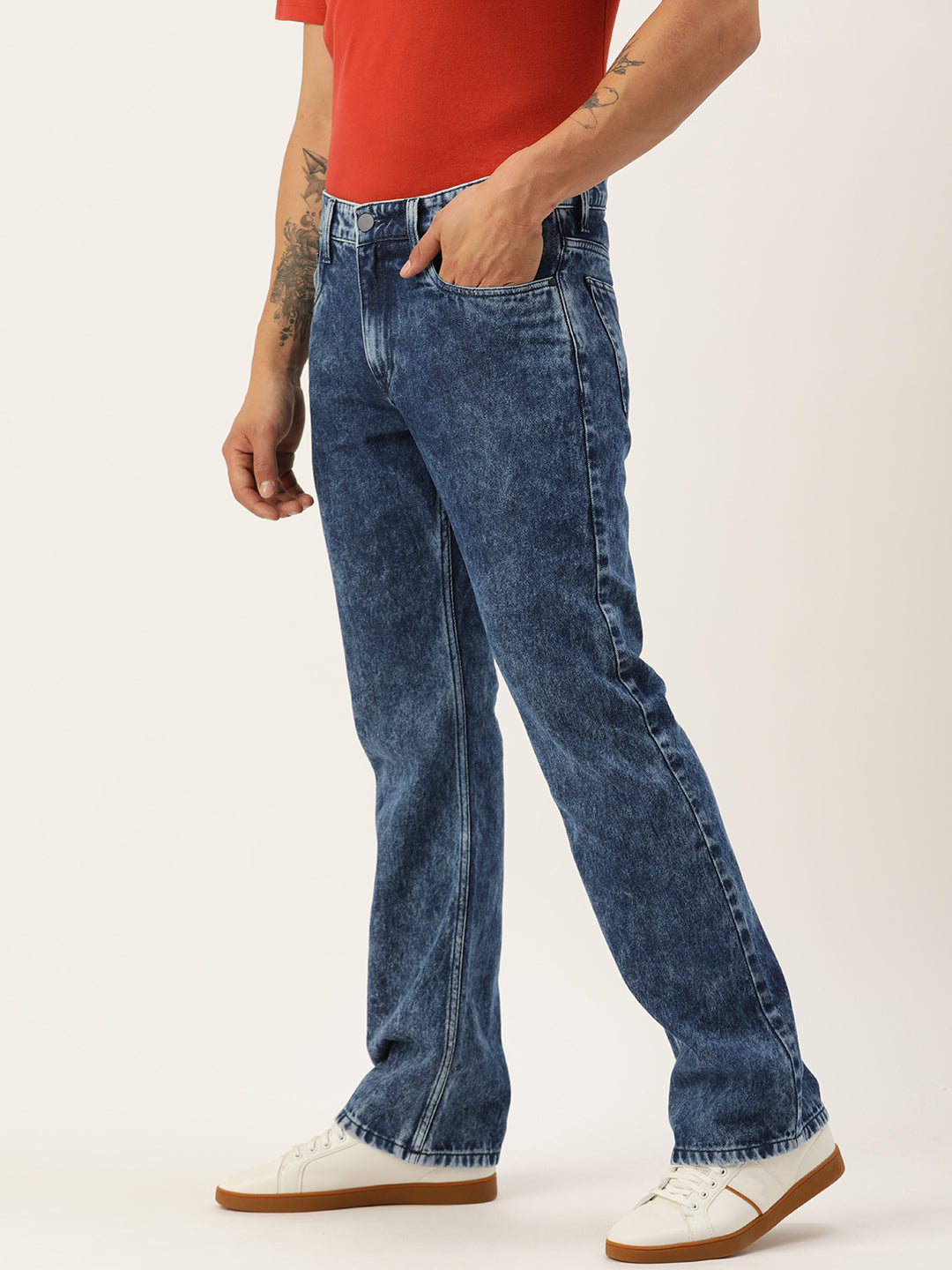 Men Blue Boot-Cut Solid Jeans