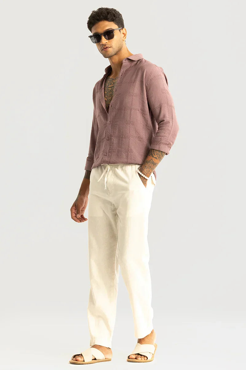 Vincenzo Cream Plain Linen Slim Fit Trouser