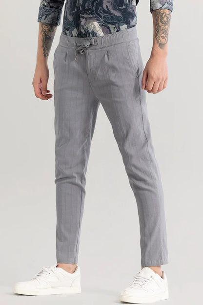 Veluxe Light Grey Checked Linen Blend Pant