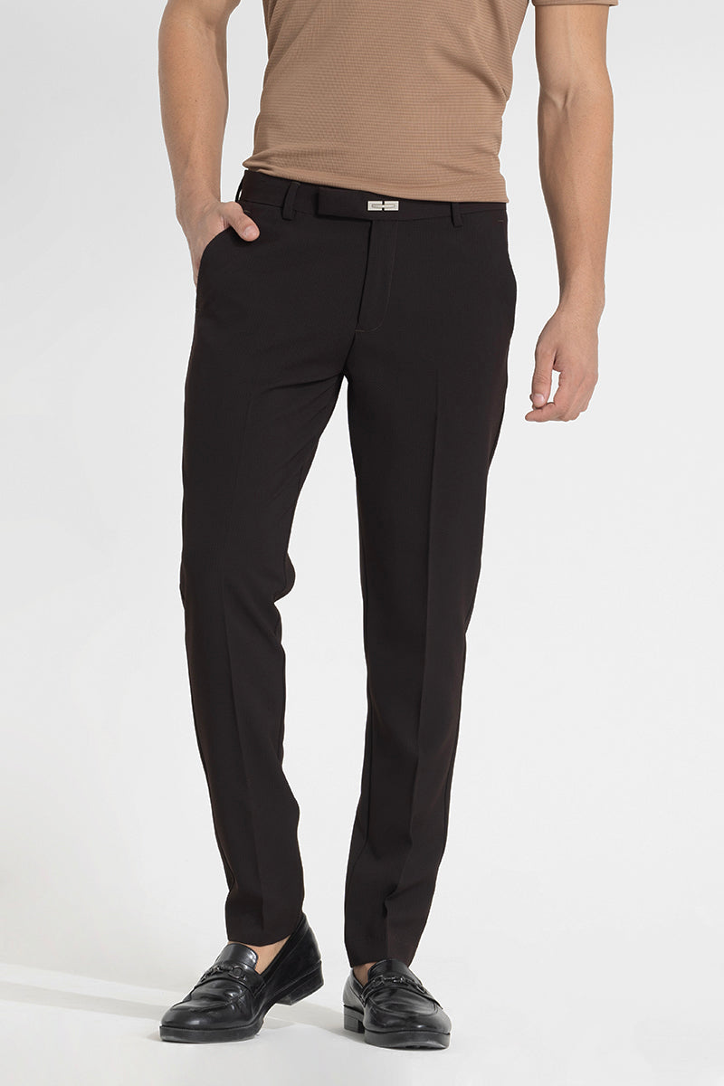 Dark Brown Self-Design Formal Trousers