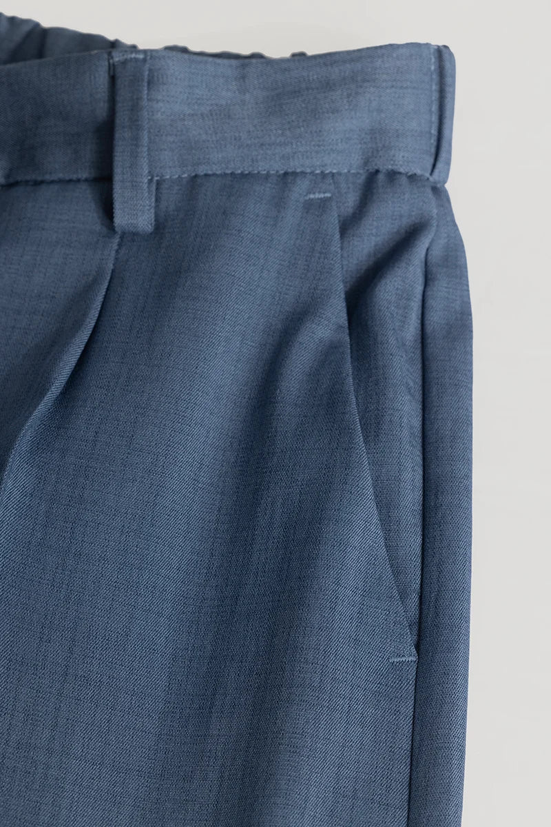 Blue Plain Relaxed Fit Trousers