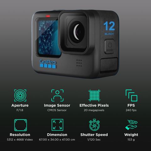 GoPro Hero12 27MP 240 FPS Action Camera with CMOS Sensor (Black)