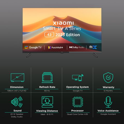 Xiaomi A Series 108 cm (43 inch) Full HD LED Smart Google TV with Dolby Audio (2023 model)