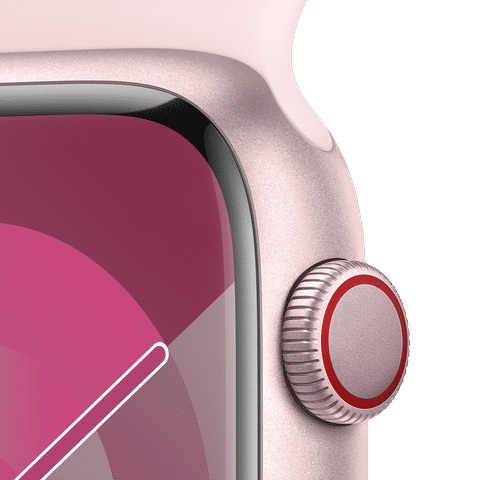 Apple Watch Series 9 GPS+Cellular with Light Pink Sport Band - S/M (45mm Display, Pink Aluminium Case)