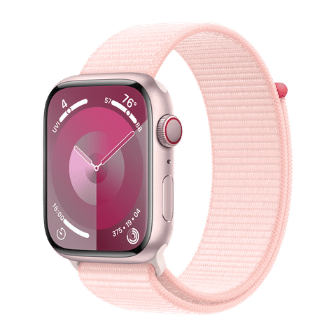 Apple Watch Series 9 GPS+Cellular with Light Pink Sport Loop - M/L(45mm Display, Pink Aluminium Case)