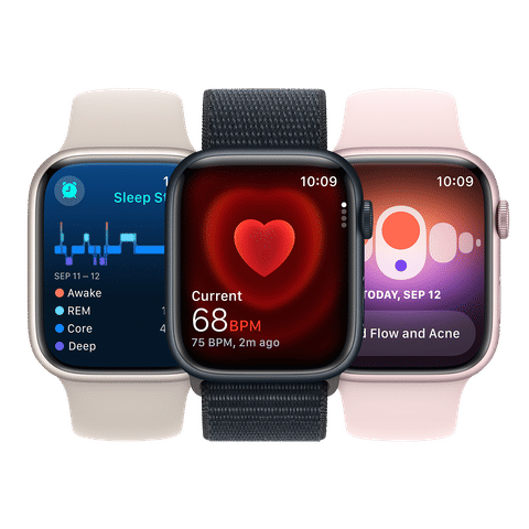 Apple Watch Series 9 GPS+Cellular with Storm Blue Sport Band - S/M (45mm Display, Silver Stainless Steel Case)