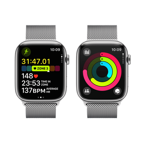 Apple Watch Series 9 GPS+Cellular with Silver Milanese Loop - M/L (45mm Display, Silver Stainless Steel Case)