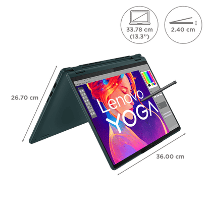 Lenovo Yoga 6 AMD Ryzen 5 (13.3 inch, 16GB, 512GB, Windows, MS Office 2021, AMD Radeon, FHD Display, Dark Teal, 83B2006CIN)