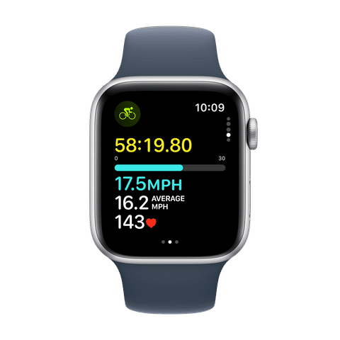 Apple Watch SE GPS with Storm Blue Sport Band - S/M (44mm Display, Silver Aluminium Case)