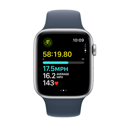 Apple Watch SE GPS with Storm Blue Sport Band - S/M (44mm Display, Silver Aluminium Case)