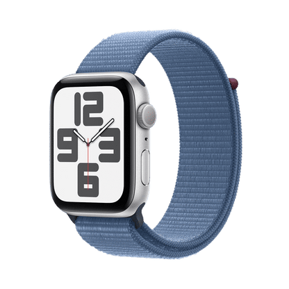 Apple Watch SE GPS with Winter Blue Sport Loop - M/L (44mm Display, Silver Aluminium Case)