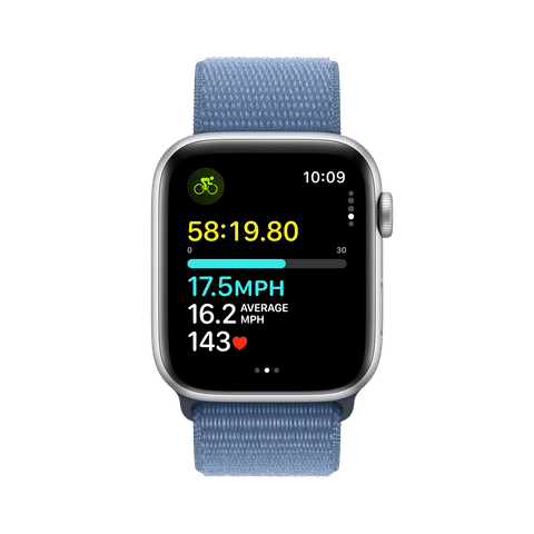 Apple Watch SE GPS with Winter Blue Sport Loop - M/L (44mm Display, Silver Aluminium Case)