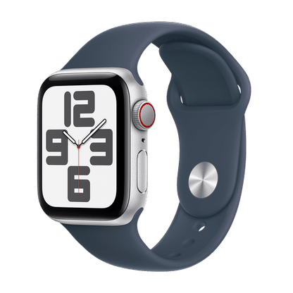 Apple Watch SE GPS+Cellular with Storm Blue Sport Band - S/M (40mm Display, Silver Aluminium Case)