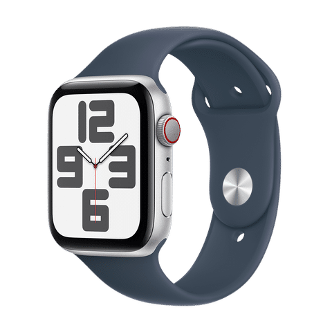 Apple Watch SE GPS+Cellular with Storm Blue Sport Band - M/L (44mm Display, Silver Aluminium Case)