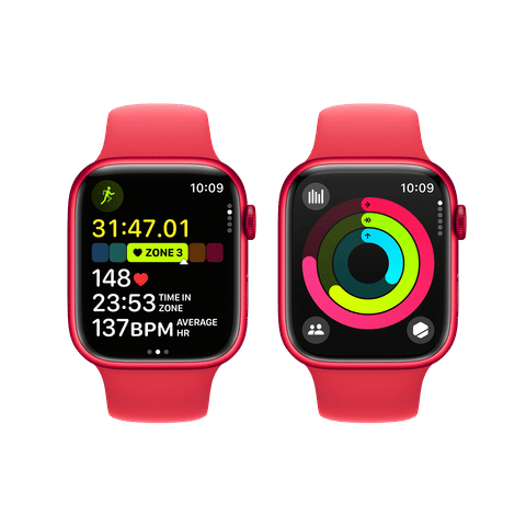 Apple Watch Series 9 GPS+Cellular with Red Sport Band - S/M (45mm Display, Red Aluminium Case)