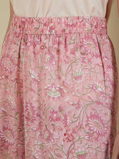 Zuba Light Pink Floral-Printed Flared Palazzos