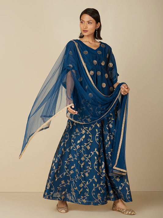 Vark Indigo Kaftan, Gharara & Dupatta Set