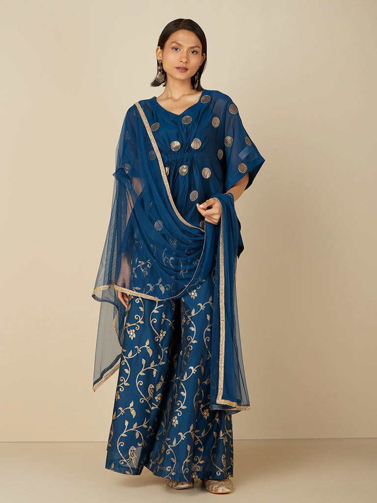 Vark Indigo Kaftan, Gharara & Dupatta Set