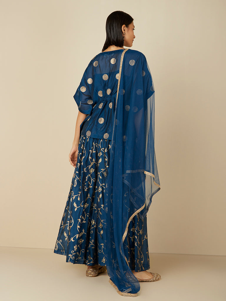 Vark Indigo Kaftan, Gharara & Dupatta Set