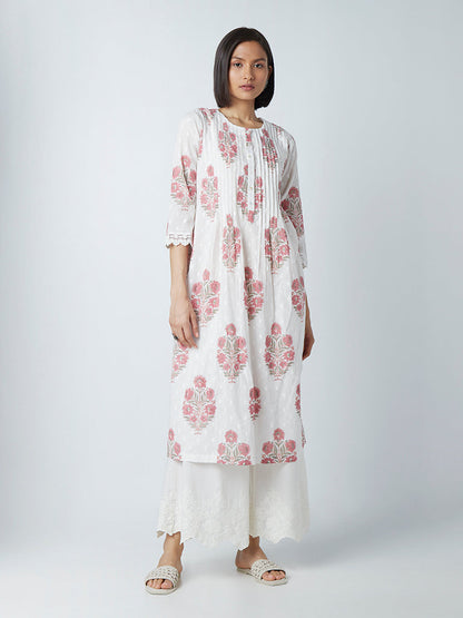 Zuba Off-White Solid  Cotton Palazzos