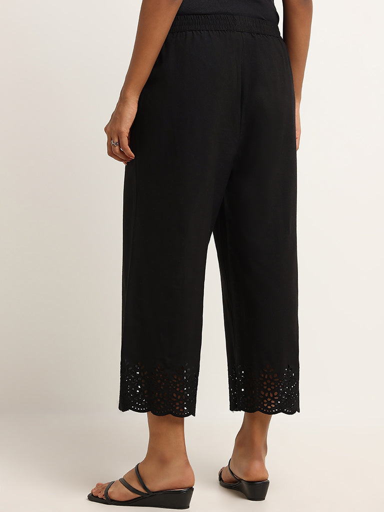 Utsa Black Blended Linen Palazzos