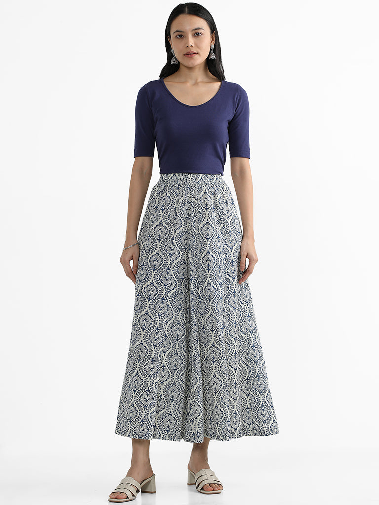 Utsa Indigo Ethnic Floral Printed Palazzos