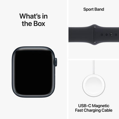 Apple Watch Series 9 GPS with Midnight Sport Band - M/L (45mm Display, Midnight Aluminium Case)