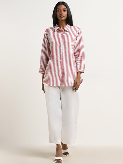 Zuba Red Striped Straight Cotton Tunic