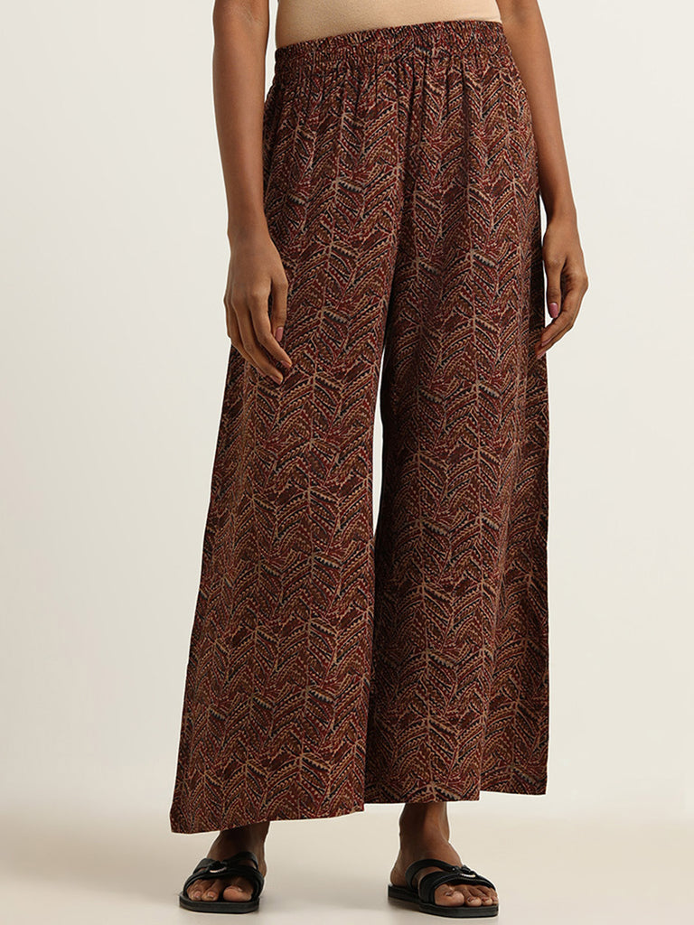 Utsa Maroon Printed Palazzos