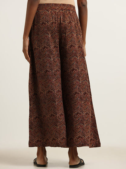 Utsa Maroon Printed Palazzos