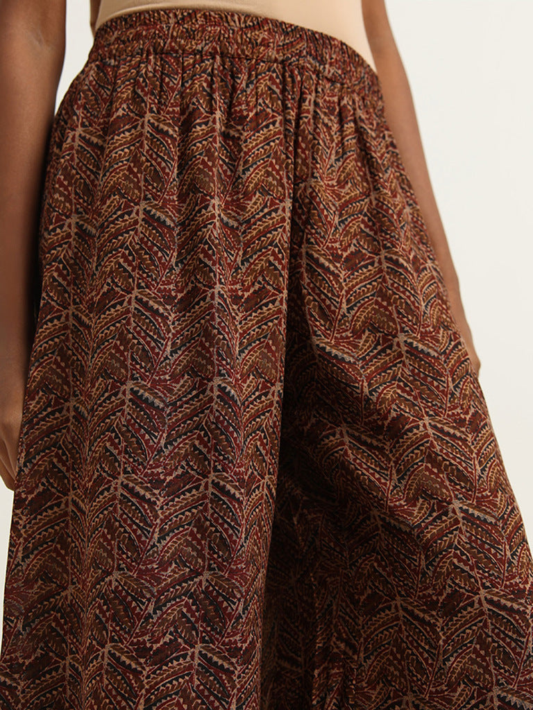 Utsa Maroon Printed Palazzos