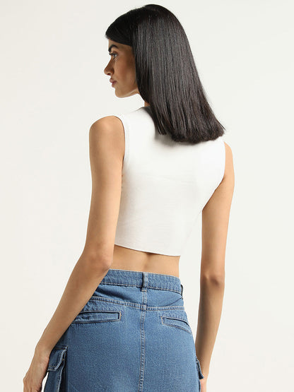 Nuon White Cotton Ribbed Crop Top