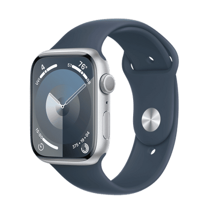 Apple Watch Series 9 GPS with Storm Blue Sport Band - M/L (45mm Display, Silver Aluminium Case)