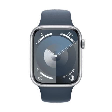 Apple Watch Series 9 GPS with Storm Blue Sport Band - M/L (45mm Display, Silver Aluminium Case)