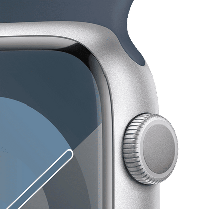 Apple Watch Series 9 GPS with Storm Blue Sport Band - M/L (45mm Display, Silver Aluminium Case)