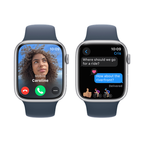 Apple Watch Series 9 GPS with Storm Blue Sport Band - M/L (45mm Display, Silver Aluminium Case)