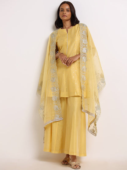 Vark Yellow Printed Kurti, Palazzos & Dupatta Set