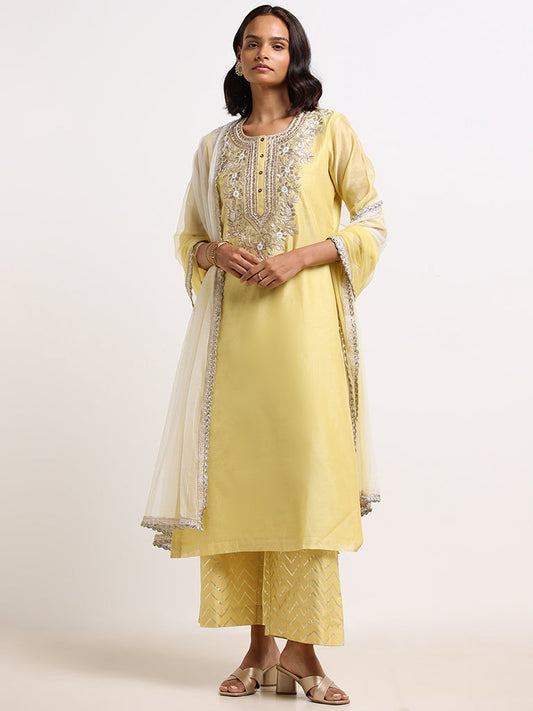 Vark Yellow Embroidered Kurta Set