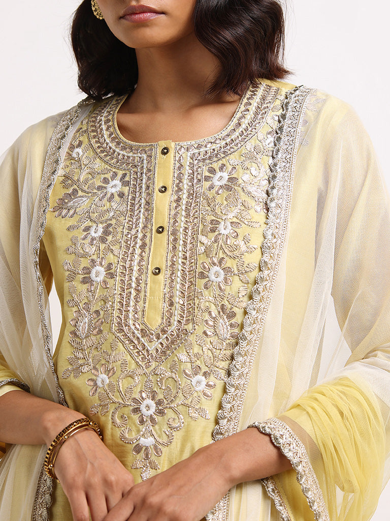 Vark Yellow Embroidered Kurta Set